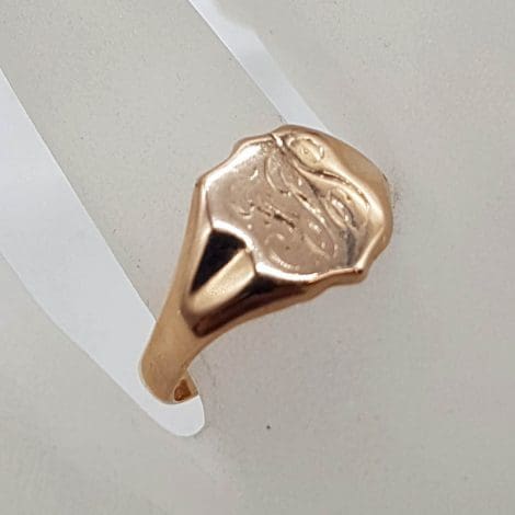 9ct Rose Gold Shield Shaped Signet Ring - Gents Ring / Ladies Ring - Antique / Vintage