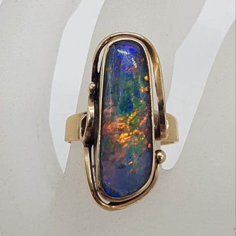 9ct Yellow Gold Elongated Opal Triplet Ring - Vintage