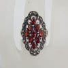 Sterling Silver Marcasite and Garnet Large Marquis Shaped Cluster Ring