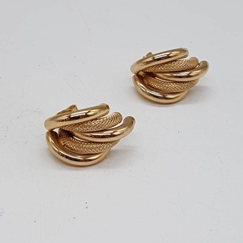 9ct Yellow Gold Large Unusual Studs Earrings with Patterned and Plain Pattern