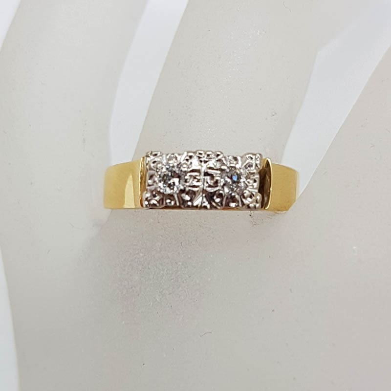 18ct Yellow Gold with Platinum Two Diamond Et Toi et Moi High Set Ring - Antique / Vintage Ring