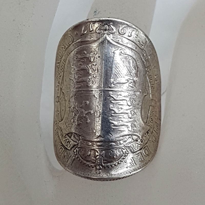 Sterling Silver Large Oval Coin Ring - Vintage
