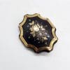 Yellow Gold Inlaid Tortoise Shell Pique Ornate Floral Victorian Brooch - Antique / Vintage