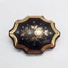 Yellow Gold Inlaid Tortoise Shell Pique Ornate Floral Victorian Brooch - Antique / Vintage