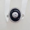 Sterling Silver Large Oval Black with Cubic Zirconia Ring