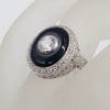 Sterling Silver Large Oval Black with Cubic Zirconia Ring