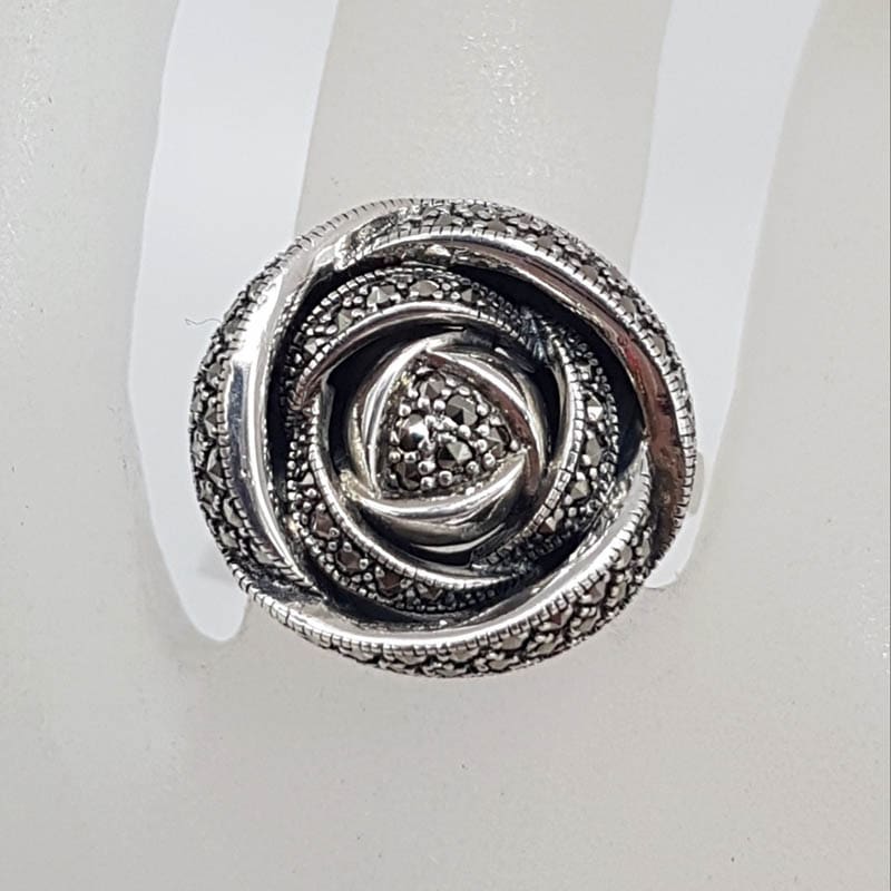 Sterling Silver Marcasite Large Rose Flower Ring