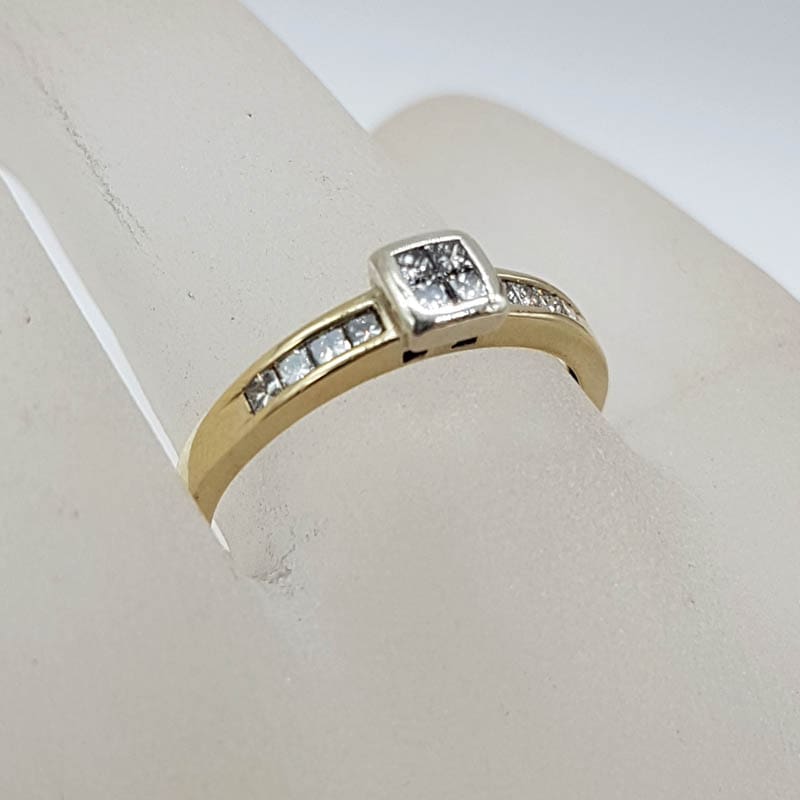 18ct Yellow Gold Diamond Channel Set High Square Cluster Ring - Engagement Ring