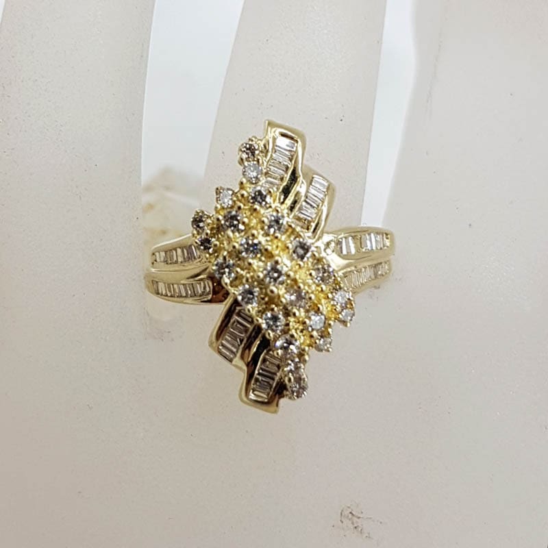 18ct Yellow Gold Diamond Channel Set Large Twist Unusual and Stunning Shape Cluster Ring