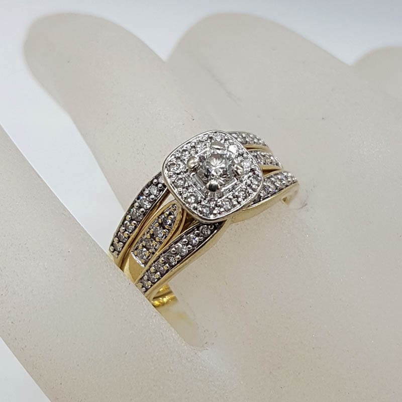 9ct Yellow Gold Square Diamond Cluster Ring with Diamonds Enhancer Engagement Ring Wedding Ring Set - Dress Ring 9ct Yellow Gold Square Diamond Cluster Ring with Diamonds Enhancer Engagement Ring Wedding Ring Set - Dress Ring