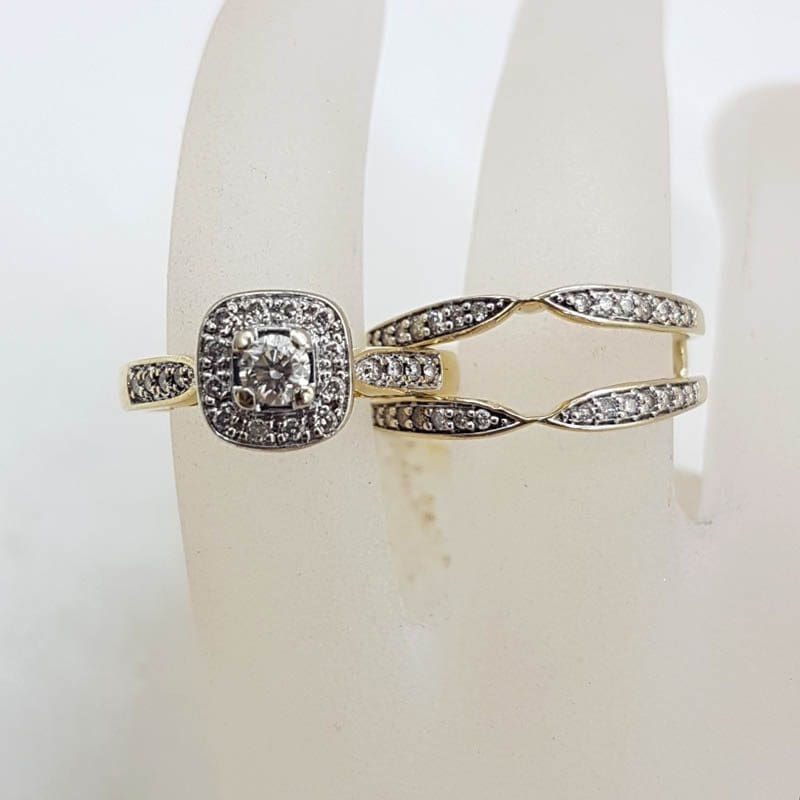 9ct Yellow Gold Square Diamond Cluster Ring with Diamonds Enhancer Engagement Ring Wedding Ring Set - Dress Ring