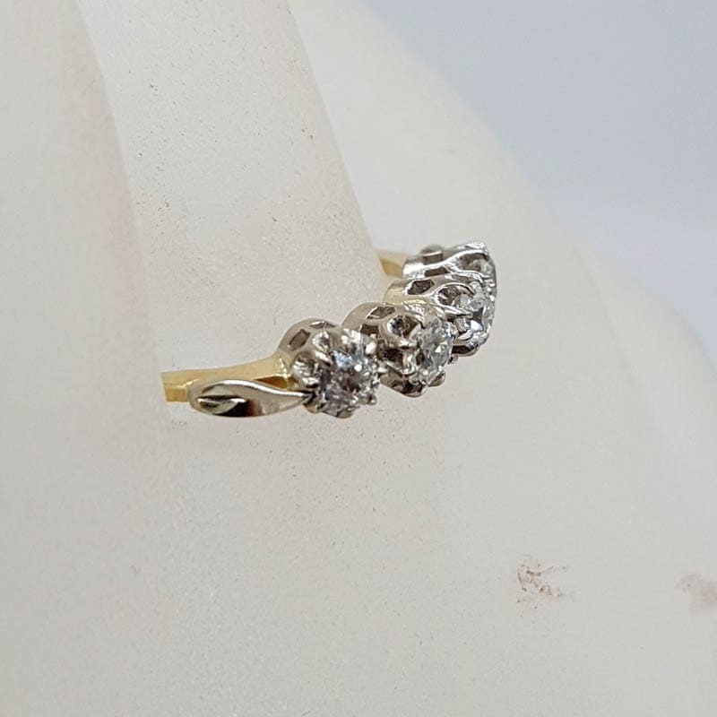 18ct Yellow Gold with Platinum Four Diamond Claw Set Ring - Antique / Vintage - Engagement Ring, Wedding Ring, Eternity Ring, Stackable Ring, Dress Ring is 18ct Yellow Gold with Platinum Four Diamond Claw Set Ring - Antique / Vintage - Engagement Ring, Wedding Ring, Eternity Ring, Stackable Ring, Dress Ring is