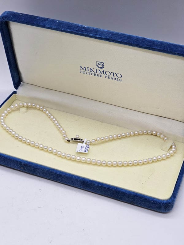 Sterling Silver Clasp Mikimoto Cultured Pearl Necklace / Strand - Vintage / Antique