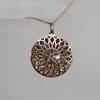 9ct Rose Gold and White Gold Ornate Open Design Round Disc Pendant on Gold Chain