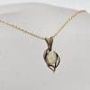 9ct Yellow Gold Solid White Opal Oval Stone in Leaf Shape Pendant on Gold Chain - Antique / Vintage