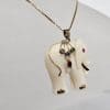 9ct Yellow Gold Carved Elephant with Stones Pendant on Gold Chain - Antique / Vintage
