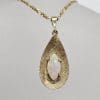 9ct Yellow Gold Solid White Opal Marquis Shaped Stone in Teardrop Shape Pendant on Gold Chain - Antique / Vintage