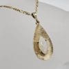 9ct Yellow Gold Solid White Opal Marquis Shaped Stone in Teardrop Shape Pendant on Gold Chain - Antique / Vintage