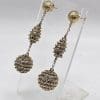 9ct Yellow Gold and White Gold Very Long Twisted Ball Drop Earrings