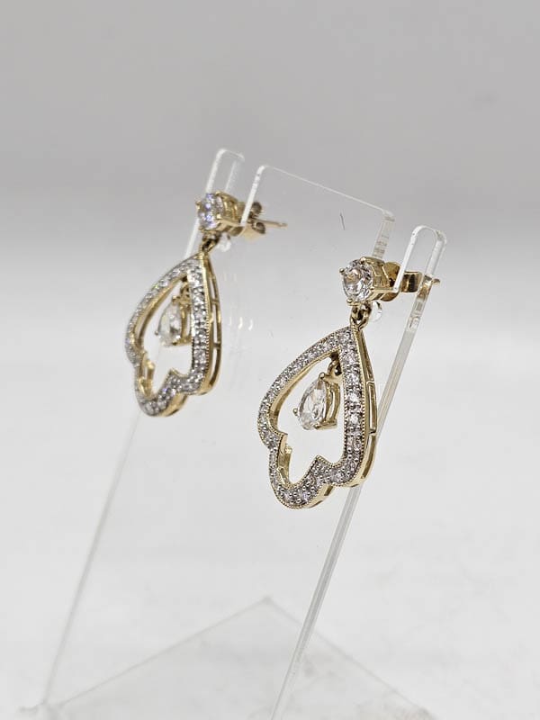 9ct Yellow Gold Cubic Zirconia Ornate Design Chandelier Drop Earrings
