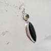 Sterling Silver Peridot and Onyx Elongated Pendant on Silver Chain