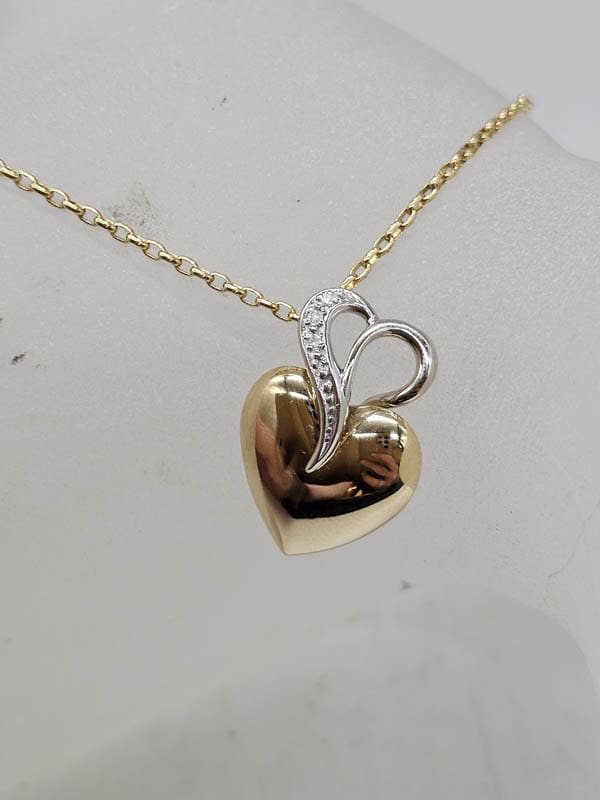 9ct Yellow Gold and White Gold Diamond Heart Pendant on Gold Chains