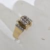 18ct Yellow Gold Diamond Heavy and Unusual High Set Square Cluster Ring - Antique / Vintage