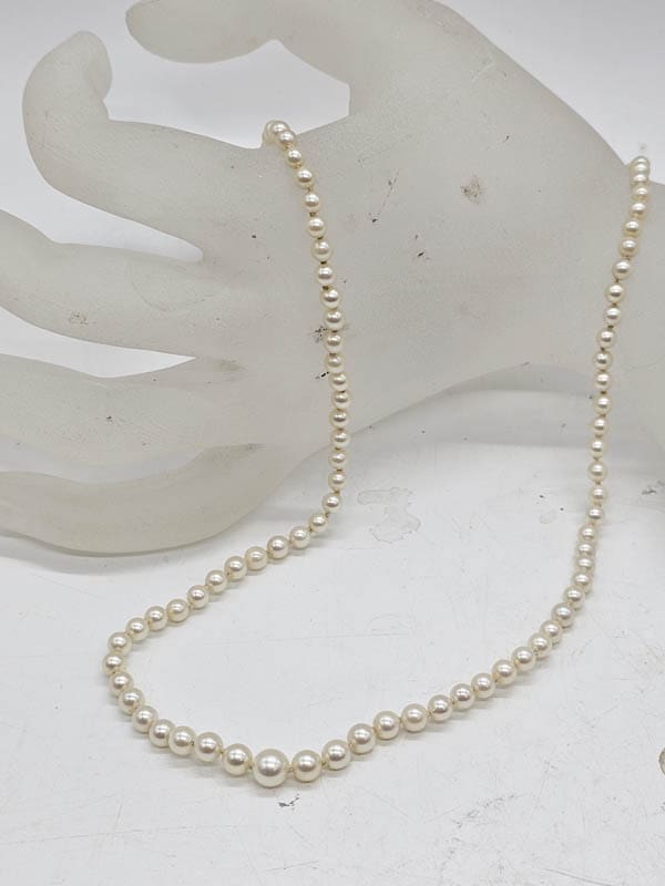 Sterling Silver Mikimoto Pearl Necklace / Chain / Strand - Antique / Vintage in Original Red Box