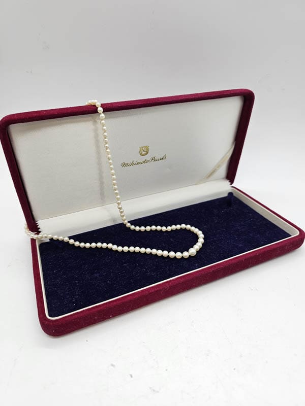 Sterling Silver Mikimoto Pearl Necklace / Chain / Strand - Antique / Vintage in Original Red Box