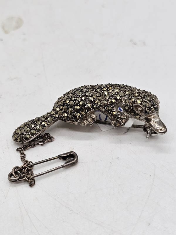 Sterling Silver Marcasite Platypus Australian Brooch Antique