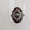 Sterling Silver Marcasite and Carnelian Ornate Art Deco Style Rings