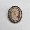 Sterling Silver Ornate Oval Ladies Head Cameo Brooch - Antique / Vintage