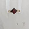 9ct Yellow Gold Garnet Oval with Round High Set Ring - Antique / Vintage