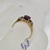 9ct Yellow Gold Garnet Oval with Round High Set Ring - Antique / Vintage
