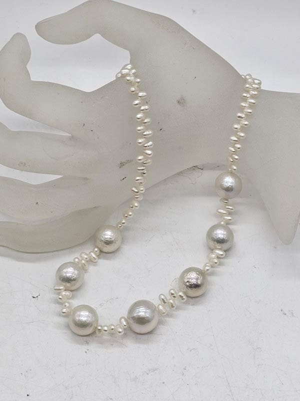 Sterling Silver Clasp on Freshwater Pearl Multi - Size Strand Necklace / Chain - Antique / Vintage