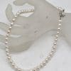 Sterling Silver Floral Clasp Pearl Strand Necklace / Chain - Antique / Vintage