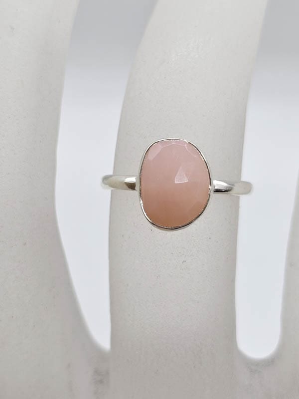 Sterling Silver Pink Opal Free Form Bezel Set Ring