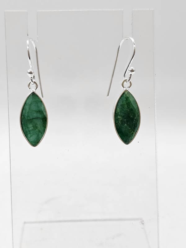 Sterling Silver Emerald Marquis Bezel Set Drop Earrings