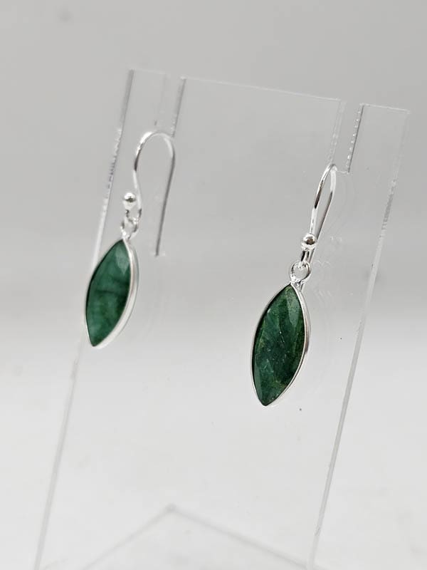 Sterling Silver Emerald Marquis Bezel Set Drop Earrings