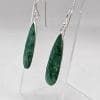 Sterling Silver Emerald Teardrop / Pear Shaped Lung Bezel Set Drop Earrings