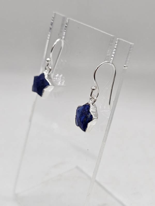 Sterling Silver Lapis Lazuli Carved Star Bezel Set Drop Earrings