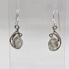 Sterling Silver Herkimer Diamond Ornate Carved Drop Earrings