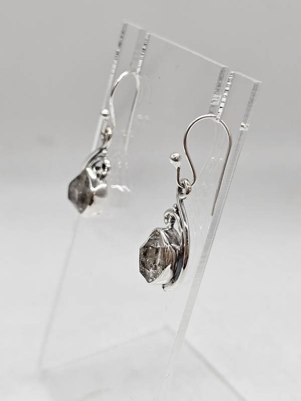Sterling Silver Herkimer Diamond Ornate Carved Drop Earrings