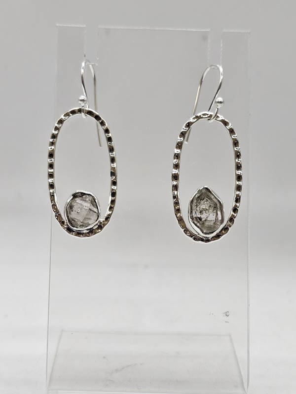 Sterling Silver Herkimer Diamond in Oval Drop Earrings