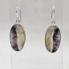 Sterling Silver Dentritic Agate / Dendrite Agate Bezel Set Oval Drop Earrings