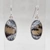 Sterling Silver Dentritic Agate / Dendrite Agate Bezel Set Oval Drop Earrings