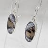 Sterling Silver Dentritic Agate / Dendrite Agate Bezel Set Oval Drop Earrings
