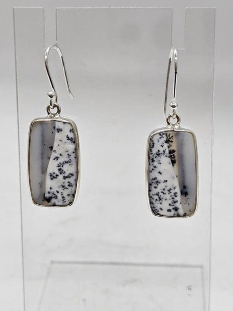Sterling Silver Dentritic Agata / Dendrite Agate Bezel Set Drop Earrings