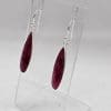 Sterling Silver Ruby Elongated Teardrop Long Bezel Set Drop Earrings