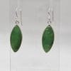 Sterling Silver Emerald Elongated Marquis Leaf Long Bezel Set Drop Earrings